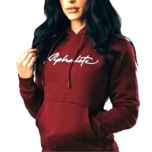 Alphalete size M Burgundy Wine Red Script Logo Hoodie Sweatshirt